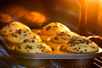 close-up of muffins being baked