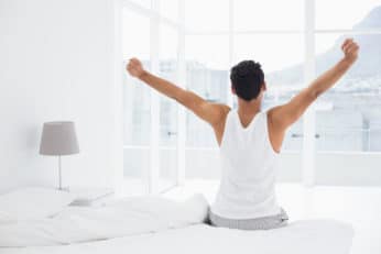man wakes up refreshed